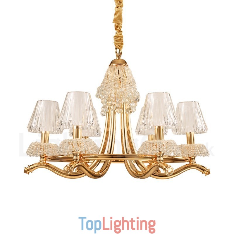 Modern Contemporary 6 Light Crystal Steel Chandelier with Acrylic Shade