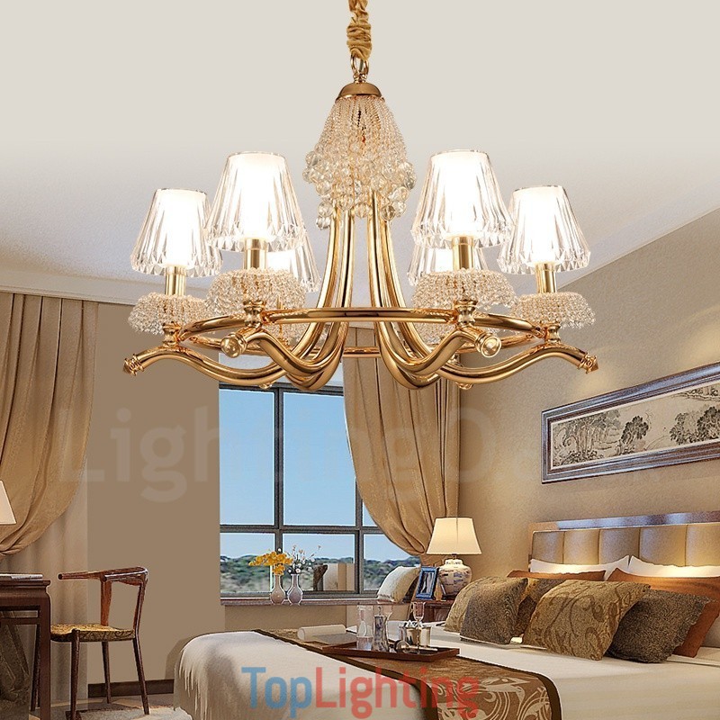 Modern Contemporary 6 Light Crystal Steel Chandelier with Acrylic Shade