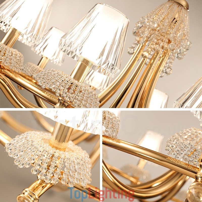 Modern Contemporary 6 Light Crystal Steel Chandelier with Acrylic Shade