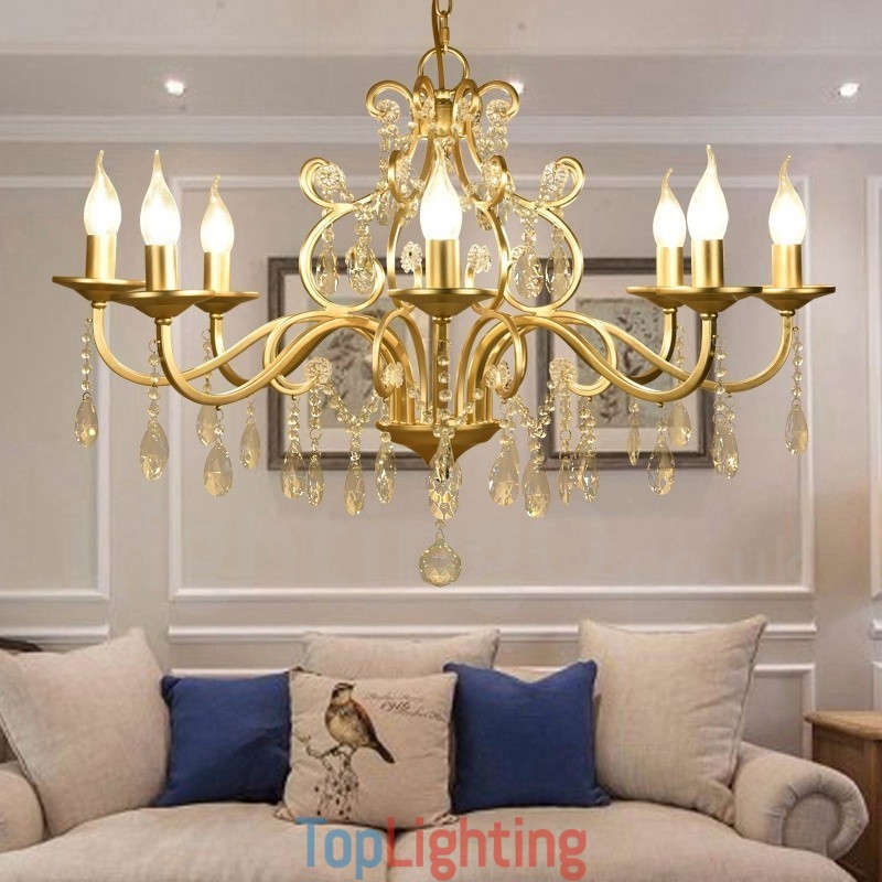 Rustic Lodge 8 Light Crystal Steel Chandelier with Fabric Shade