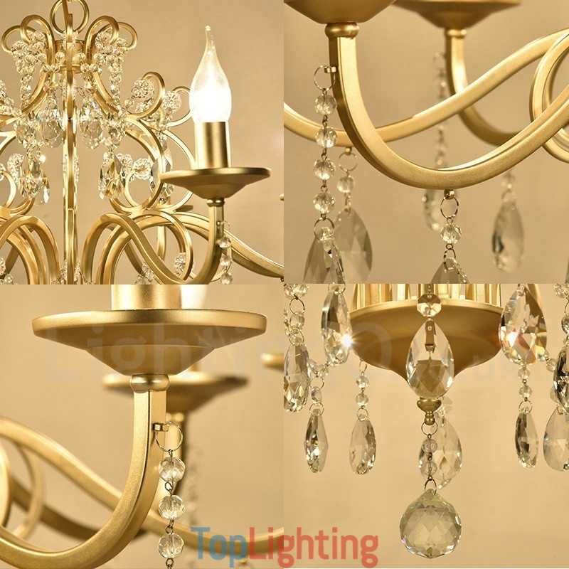 Rustic Lodge 8 Light Crystal Steel Chandelier with Fabric Shade