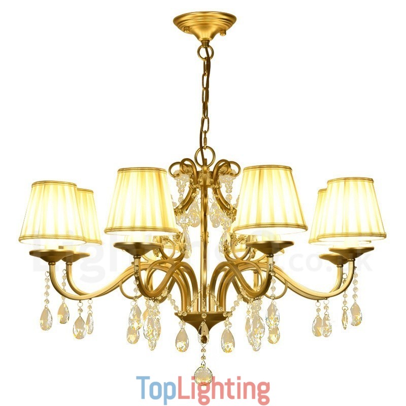 Rustic Lodge 8 Light Crystal Steel Chandelier with Fabric Shade