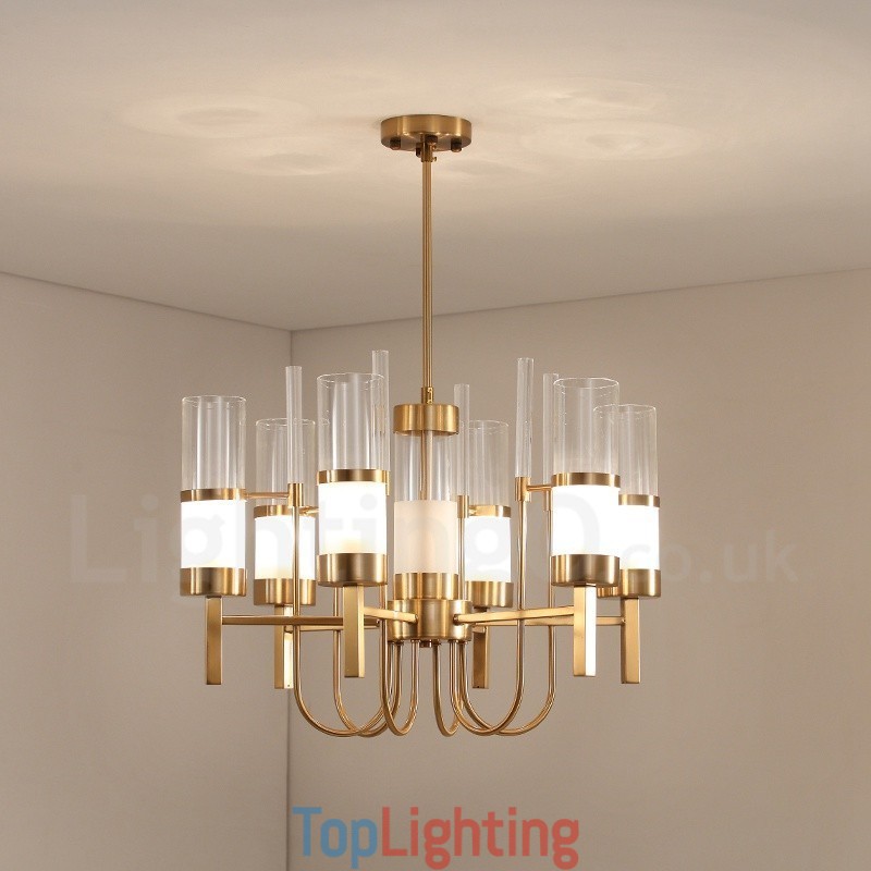 Rustic Lodge Modern Contemporary 6 Light Steel Chandelier with Glass Shade