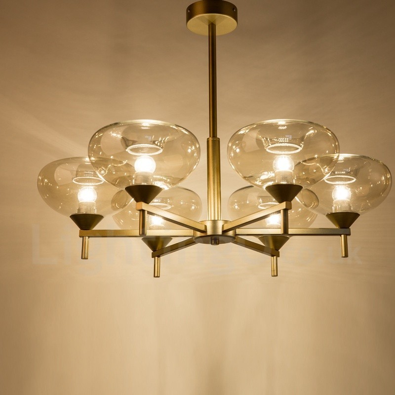 Modern Contemporary 6 Light Aluminum Alloy Chandelier with Glass Shade