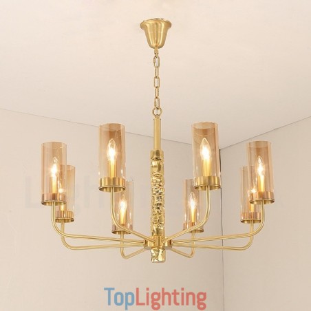 Modern Contemporary 8 Light Brass Chandelier with Glass Shade Modern Contemporary 8 Light Brass Chandelier with Glass Shade
