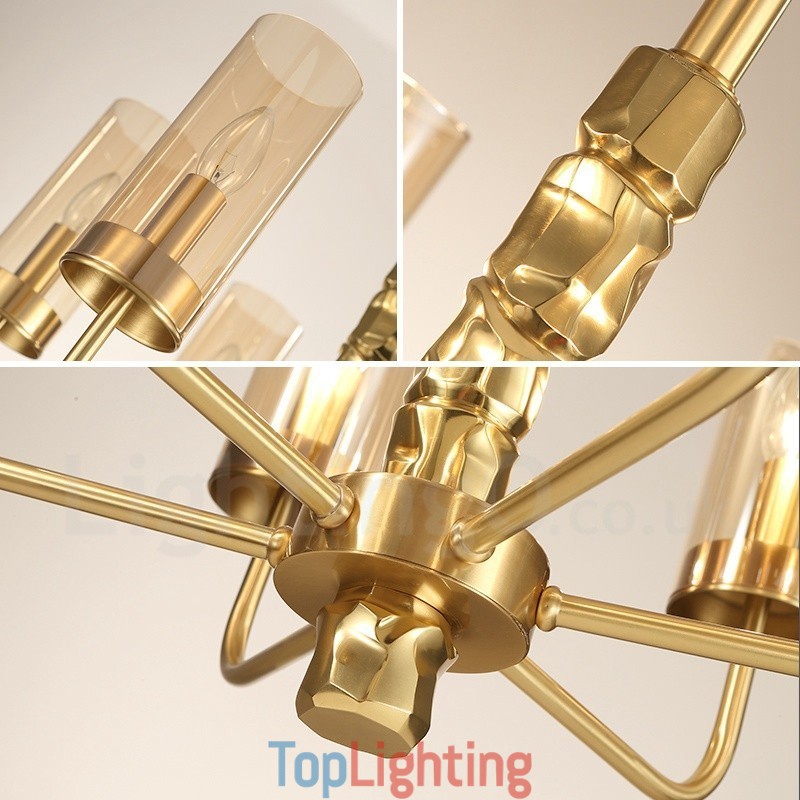 Modern Contemporary 8 Light Brass Chandelier with Glass Shade