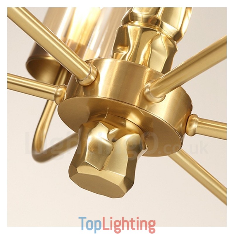 Modern Contemporary 8 Light Brass Chandelier with Glass Shade