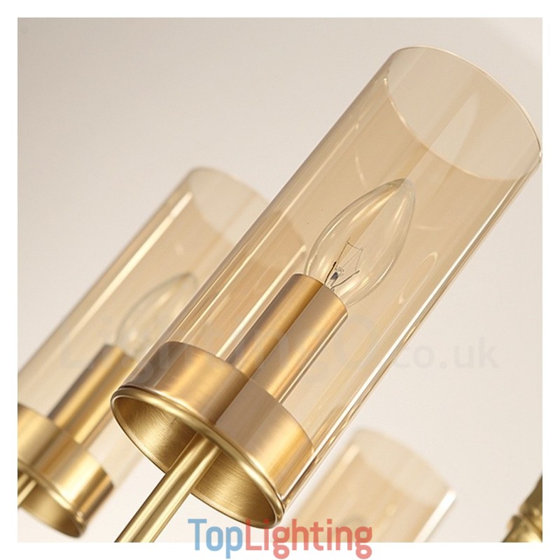 Modern Contemporary 8 Light Brass Chandelier with Glass Shade
