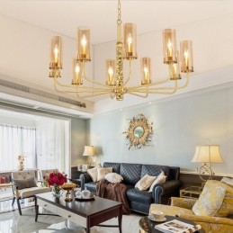 Modern Contemporary 10 Light Brass Chandelier with Glass Shade