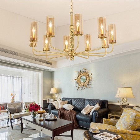 Modern Contemporary 10 Light Brass Chandelier with Glass Shade Modern Contemporary 10 Light Brass Chandelier with Glass Shade