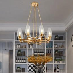 Modern Contemporary 8 Light Steel Pendant Light with Glass Shade