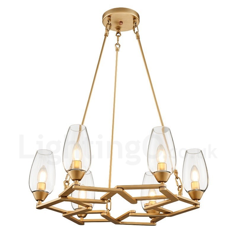 Modern Contemporary 6 Light Steel Pendant Light with Glass Shade