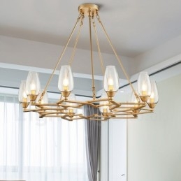 Modern Contemporary 10 Light Steel Pendant Light with Glass Shade