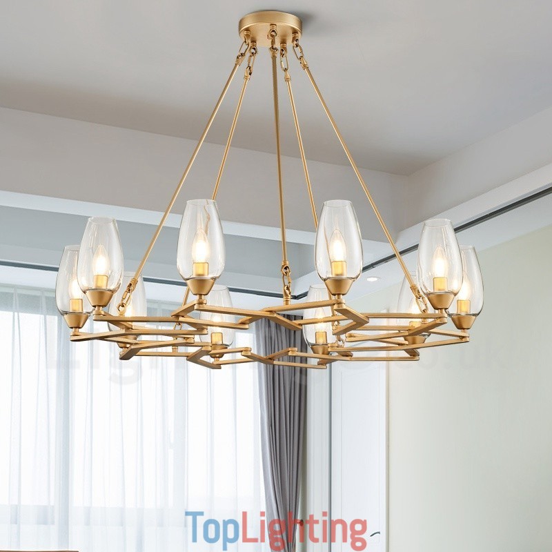 Modern Contemporary 10 Light Steel Pendant Light with Glass Shade