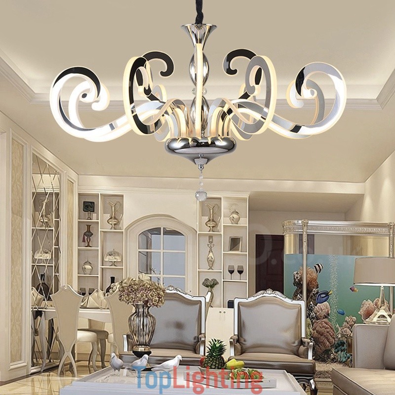 Modern Contemporary 12 Light Steel Chandelier with Acrylic Shade