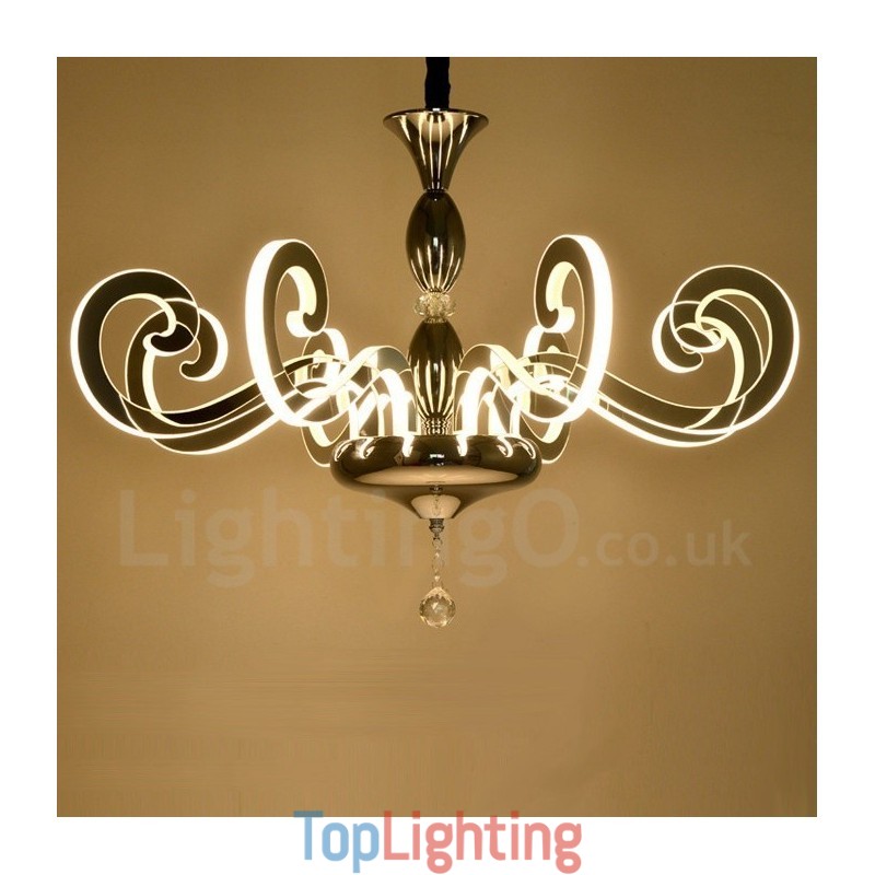 Modern Contemporary 12 Light Steel Chandelier with Acrylic Shade