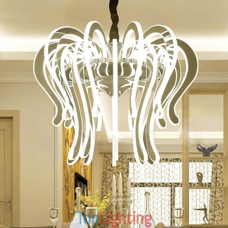 Modern Contemporary 20 Light Steel Chandelier with Acrylic Shade