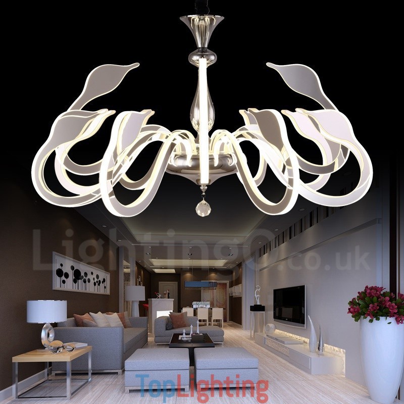Dimmable Modern Contemporary 12 Light Steel Chandelier with Acrylic Shade