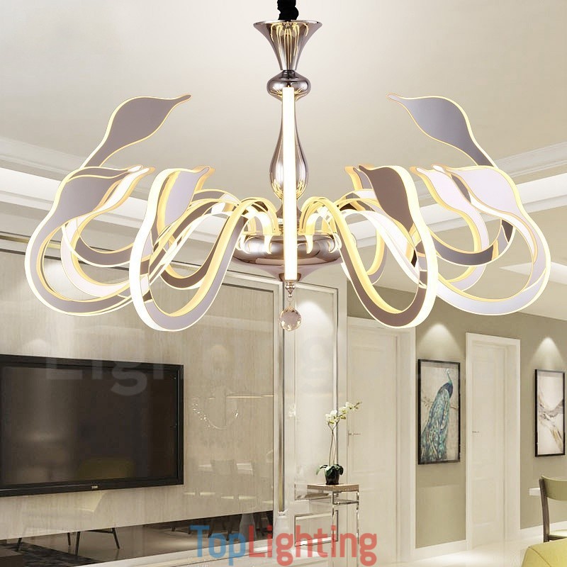 Dimmable Modern Contemporary 12 Light Steel Chandelier with Acrylic Shade