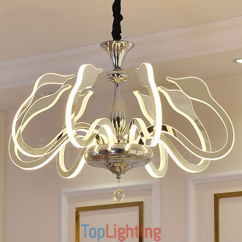 Dimmable Modern Contemporary 8 Light Steel Chandelier with Acrylic Shade