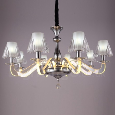 Dimmable Modern Contemporary 8 Light Steel Chandelier with Glass Shade Dimmable Modern Contemporary 8 Light Steel Chandelier with Glass Shade
