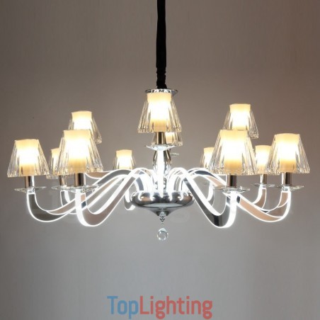 Dimmable Modern Contemporary 12 Light Steel Chandelier with Glass Shade Dimmable Modern Contemporary 12 Light Steel Chandelier with Glass Shade