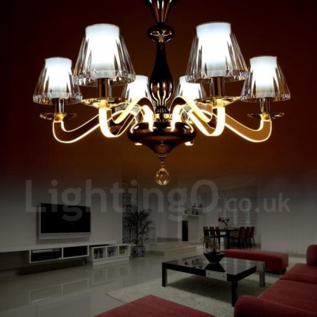 Dimmable Modern Contemporary 6 Light Steel Chandelier with Glass Shade Dimmable Modern Contemporary 6 Light Steel Chandelier with Glass Shade