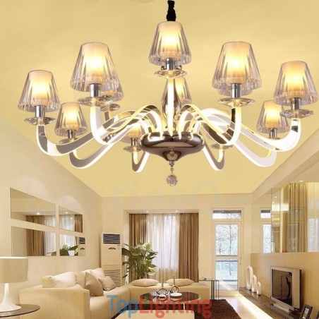 Dimmable Modern Contemporary 10 Light Steel Chandelier with Glass Shade Dimmable Modern Contemporary 10 Light Steel Chandelier with Glass Shade