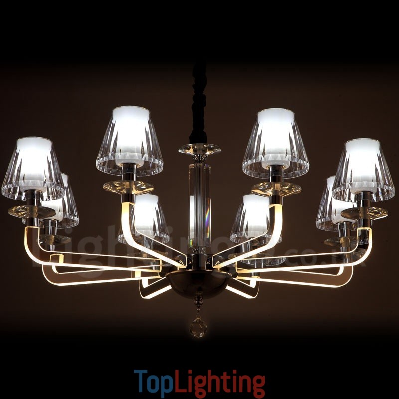 Dimmable Modern Contemporary 8 Light Crystal Chandelier with Glass Shade