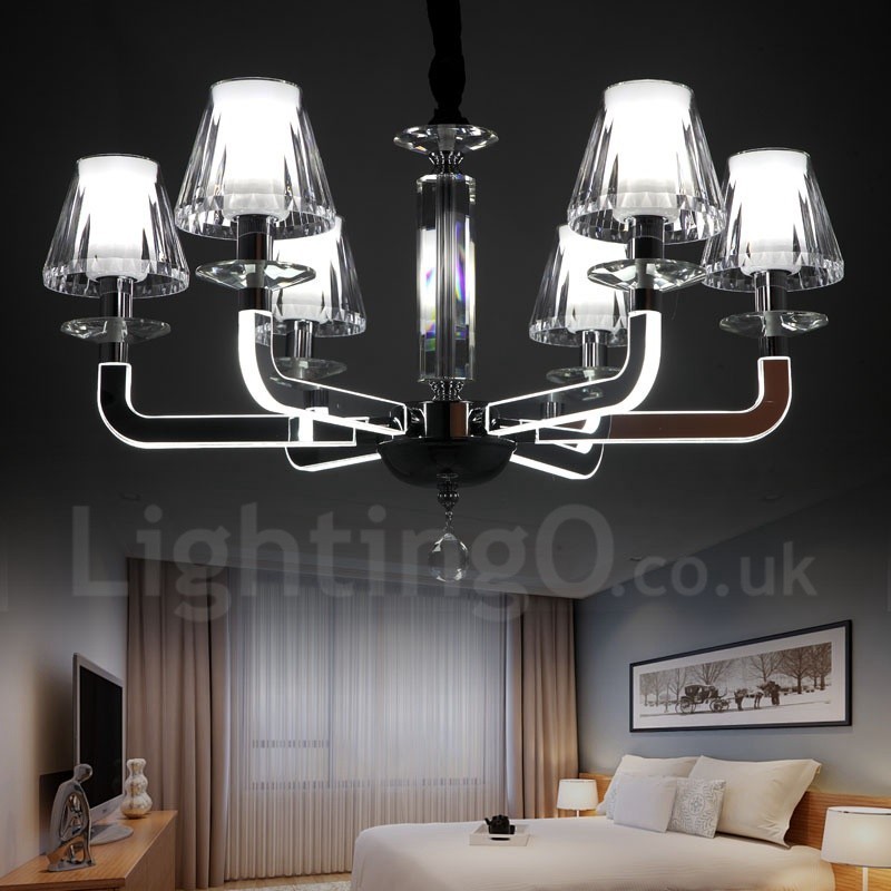 Dimmable Modern Contemporary 6 Light Crystal Chandelier with Glass Shade
