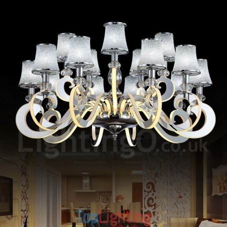 Dimmable Modern Contemporary 15 Light Steel Chandelier with Glass Shade Dimmable Modern Contemporary 15 Light Steel Chandelier with Glass Shade