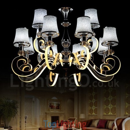 Dimmable Modern Contemporary 12 Light Steel Chandelier with Glass Shade Dimmable Modern Contemporary 12 Light Steel Chandelier with Glass Shade