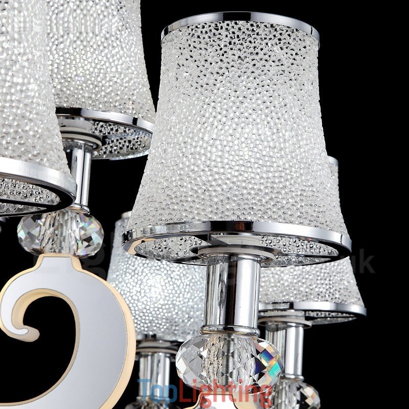 Dimmable Modern Contemporary 12 Light Steel Chandelier with Glass Shade
