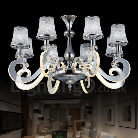 Dimmable Modern Contemporary 8 Light Steel Chandelier with Glass Shade Dimmable Modern Contemporary 8 Light Steel Chandelier with Glass Shade