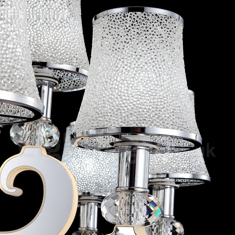 Dimmable Modern Contemporary 8 Light Steel Chandelier with Glass Shade
