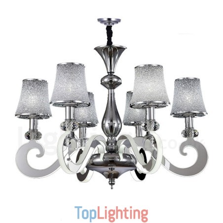 Dimmable Modern Contemporary 6 Light Steel Chandelier with Glass Shade Dimmable Modern Contemporary 6 Light Steel Chandelier with Glass Shade