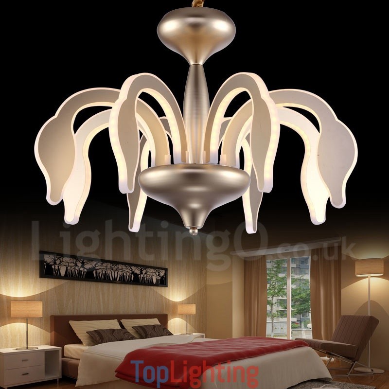 Dimmable Modern Contemporary 8 Light Steel Chandelier with Acrylic Shade