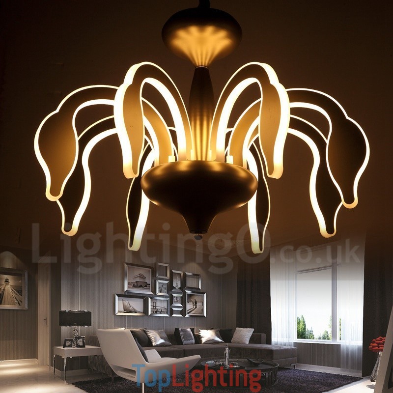 Dimmable Modern Contemporary 8 Light Steel Chandelier with Acrylic Shade