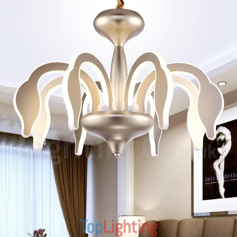 Dimmable Modern Contemporary 8 Light Steel Chandelier with Acrylic Shade