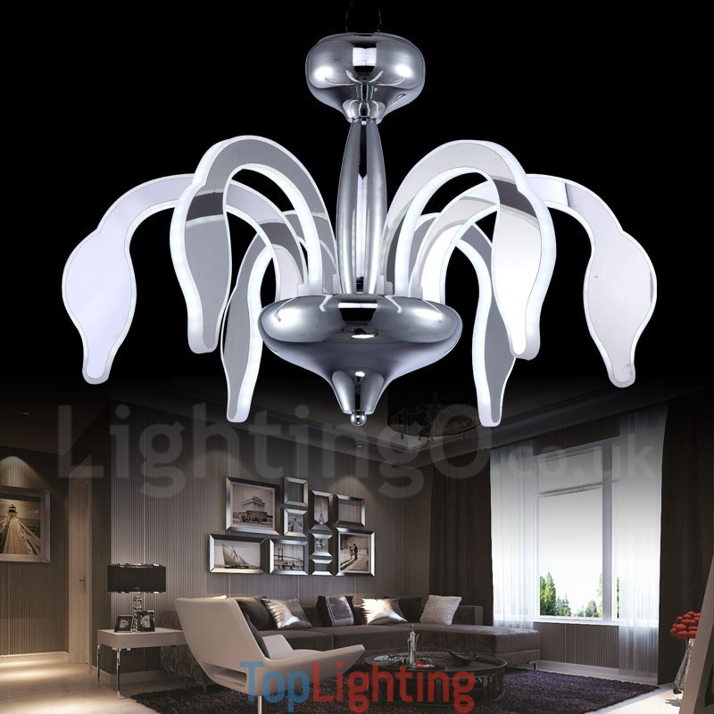 Dimmable Modern Contemporary 6 Light Steel Chandelier with Acrylic Shade
