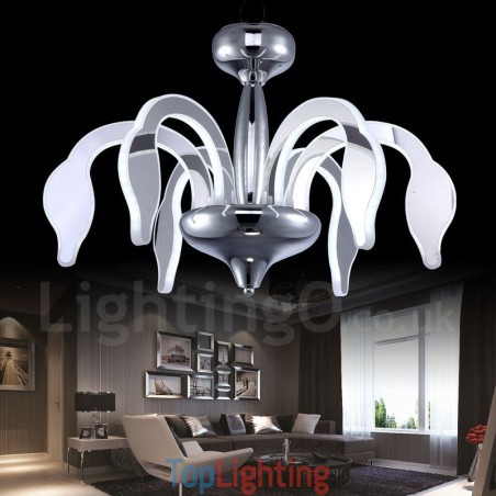 Dimmable Modern Contemporary 6 Light Steel Chandelier with Acrylic Shade Dimmable Modern Contemporary 6 Light Steel Chandelier with Acrylic Shade