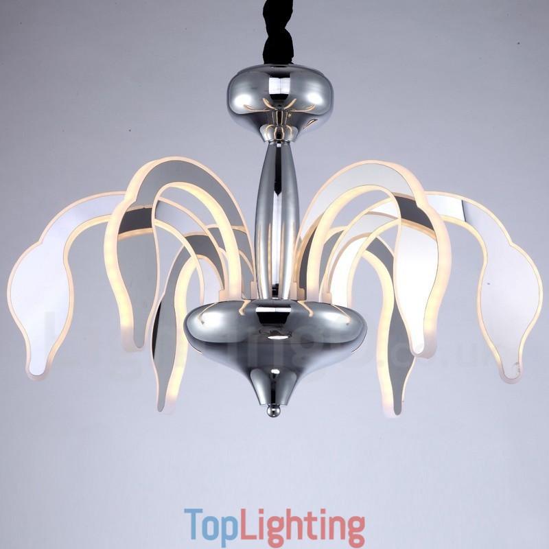 Dimmable Modern Contemporary 6 Light Steel Chandelier with Acrylic Shade