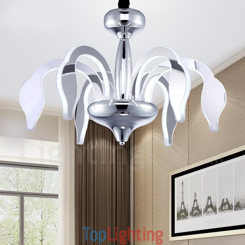 Dimmable Modern Contemporary 6 Light Steel Chandelier with Acrylic Shade
