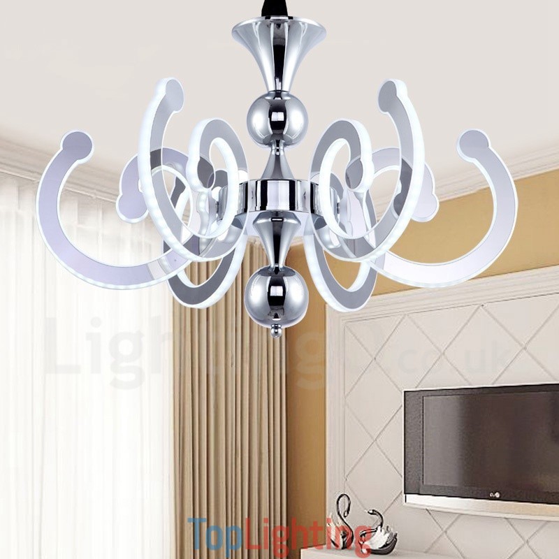 Dimmable Modern Contemporary 8 Light Steel Chandelier with Acrylic Shade