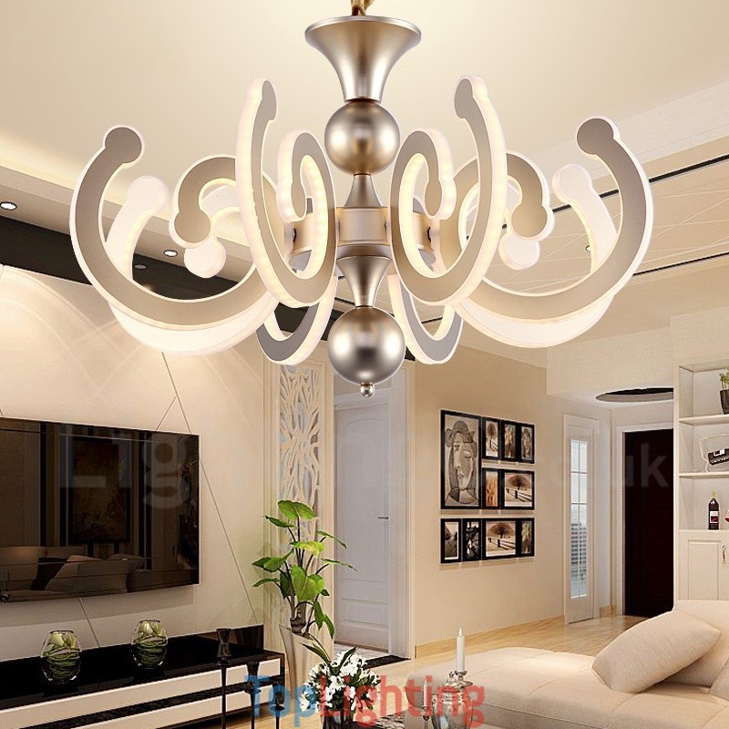 Dimmable Modern Contemporary 8 Light Steel Chandelier with Acrylic Shade