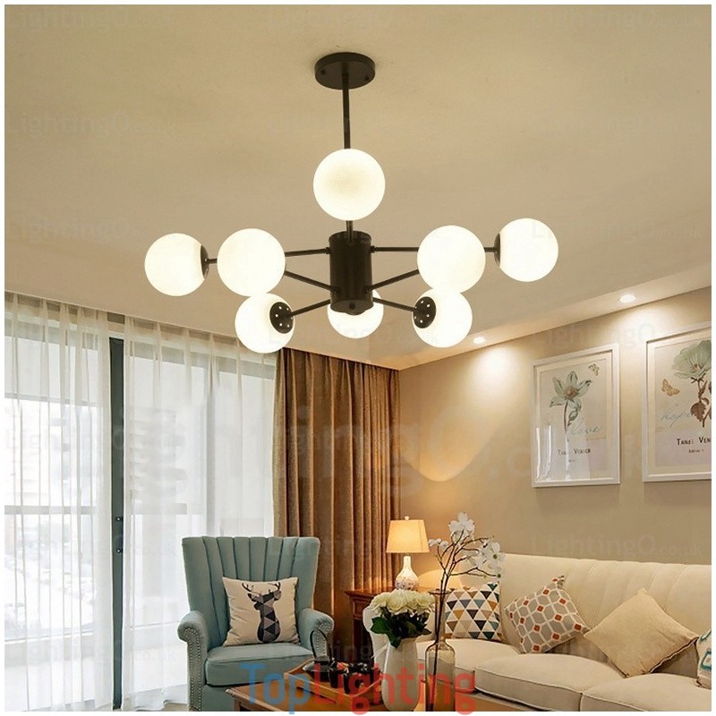 8 Light Modern Contemporary Chandelier with Glass Shade