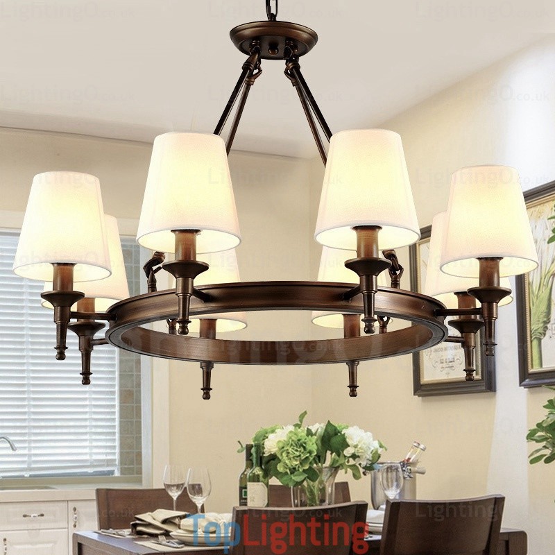 8 Light Nordic Country Rustic Pendant Light with Fabric Shade
