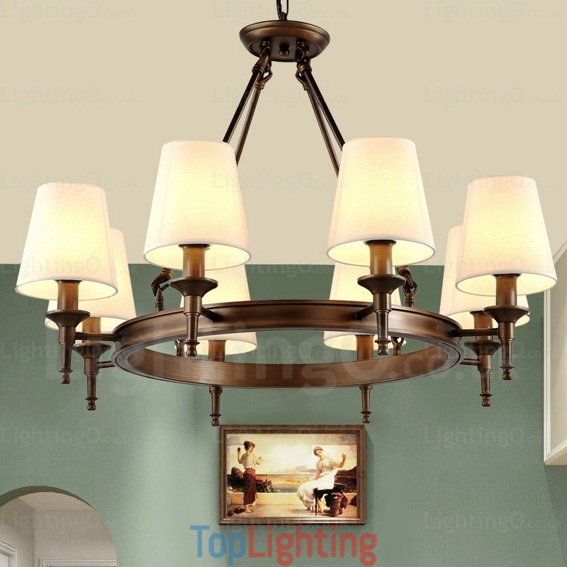 8 Light Nordic Country Rustic Pendant Light with Fabric Shade