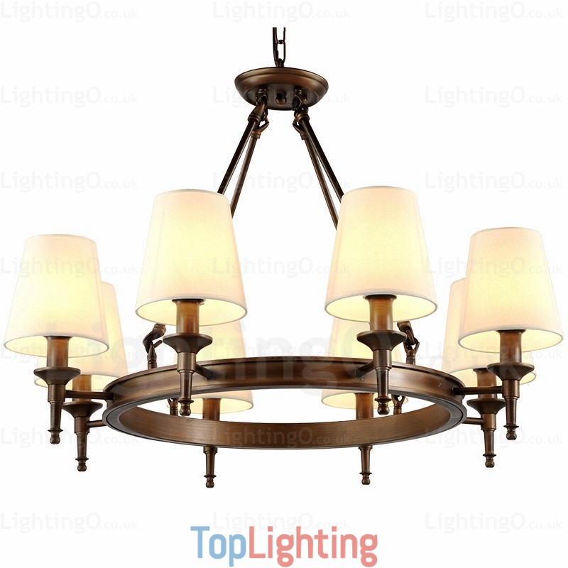 8 Light Nordic Country Rustic Pendant Light with Fabric Shade
