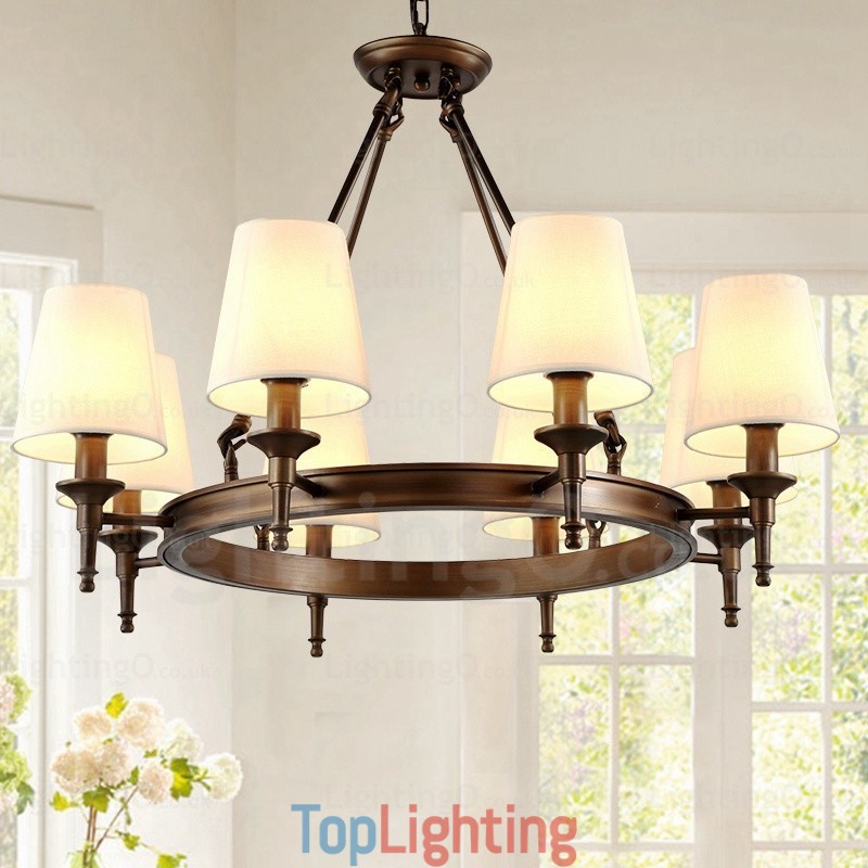 8 Light Nordic Country Rustic Pendant Light with Fabric Shade
